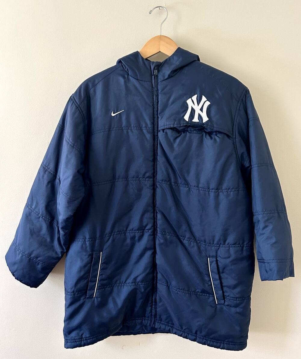 Vintage Navy Blue y2k Nike New York Yankees NYY MLB Long Puffer Coat Men's Large